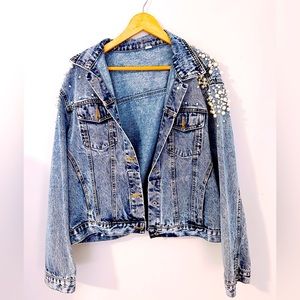 Sunset & Spring Pearl Embellished Denim Jean Jacket